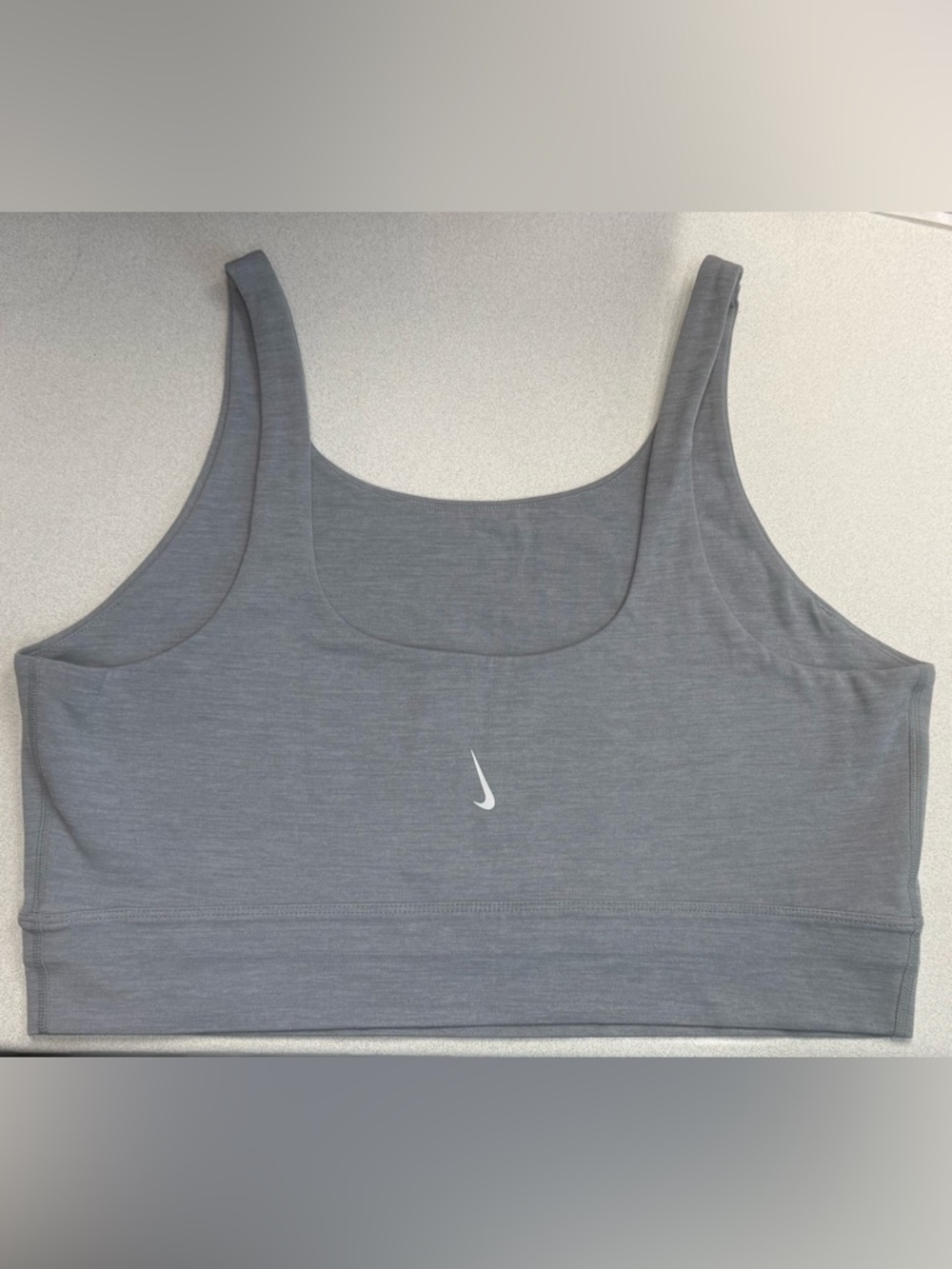 Nike Yoga Luxury Sports Bra Gray with White Swoosh 36” Band NWOT